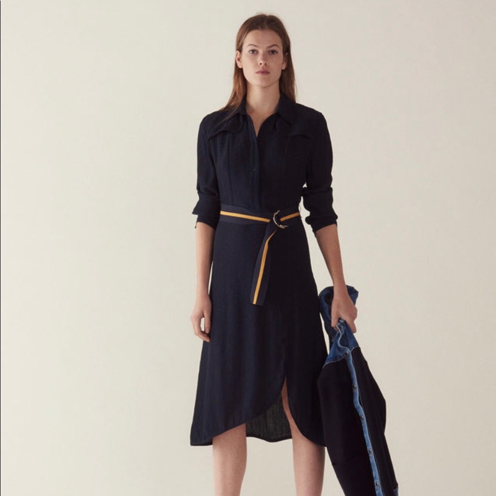 SANDRO PARIS NAVY LONG SHIRT DRESS